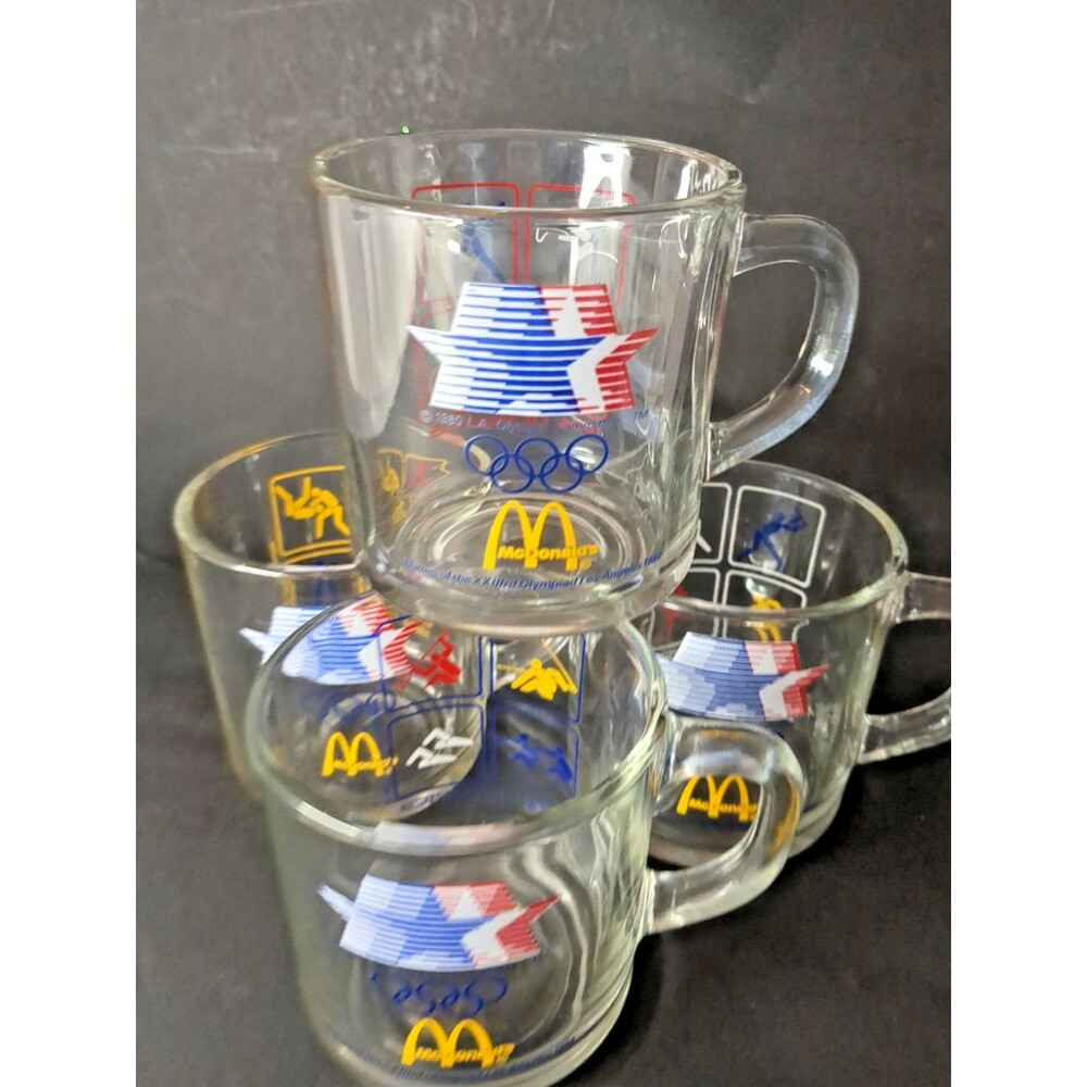 4 Vintage 1984 McDonalds Olympic Glass Coffee Mugs  Los Angeles -  All Different - Picture 9 of 16